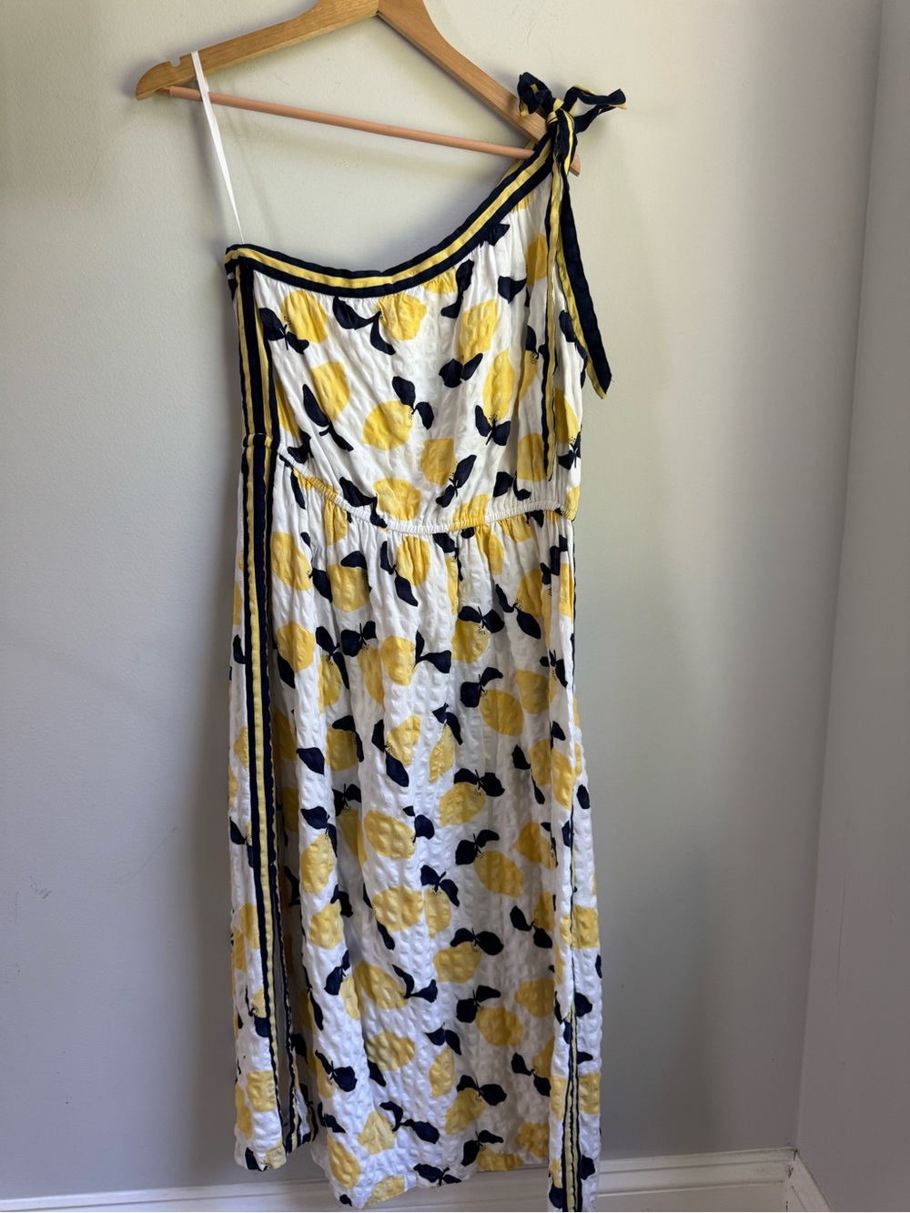 LOFT One-Shoulder Lemon Print Dress - Yellow & Navy